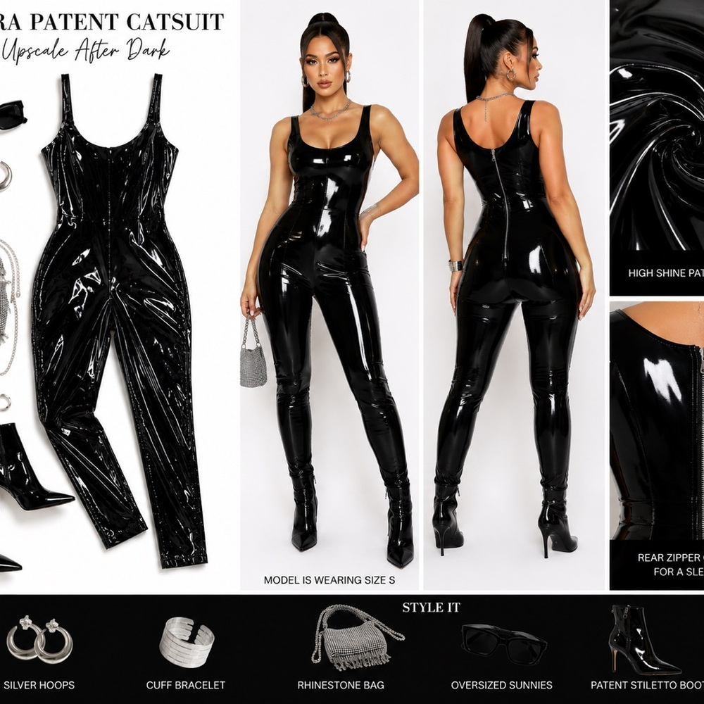 AKIRA Patent Catsuit Jumpsuit in Black